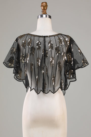Lentejuelas Golden Glitter 1920s Cape con abalorios